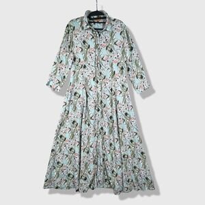 Mamey Maxi Dress Womens Large Blue Crane Bird Floral Boho Cottagecore Vaction